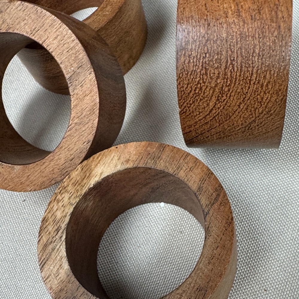 Wooden Napkin Rings Set - Warm Walnut Tone - 6 piece set all new handmade - Picture 2 of 4